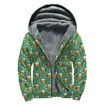 Cute Saint Patrick's Day Pattern Print Sherpa Lined Zip Up Hoodie