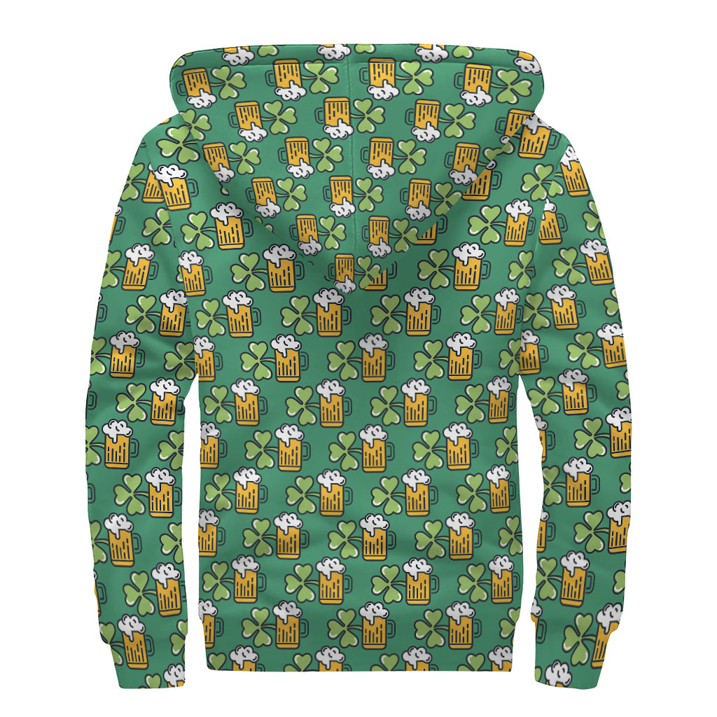 Cute Saint Patrick's Day Pattern Print Sherpa Lined Zip Up Hoodie