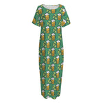 Cute Saint Patrick's Day Pattern Print Short Sleeve Long Nightdress