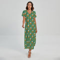 Cute Saint Patrick's Day Pattern Print Short Sleeve Maxi Dress