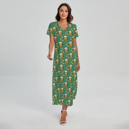 Cute Saint Patrick's Day Pattern Print Short Sleeve Maxi Dress