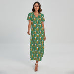 Cute Saint Patrick's Day Pattern Print Short Sleeve Maxi Dress