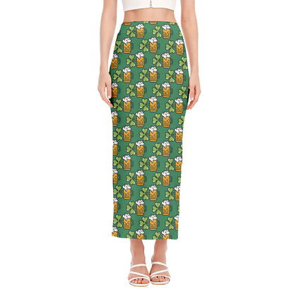 Cute Saint Patrick's Day Pattern Print Side Slit Maxi Skirt