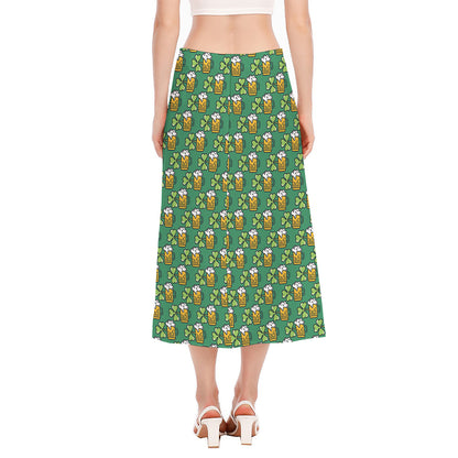 Cute Saint Patrick's Day Pattern Print Side Slit Midi Skirt