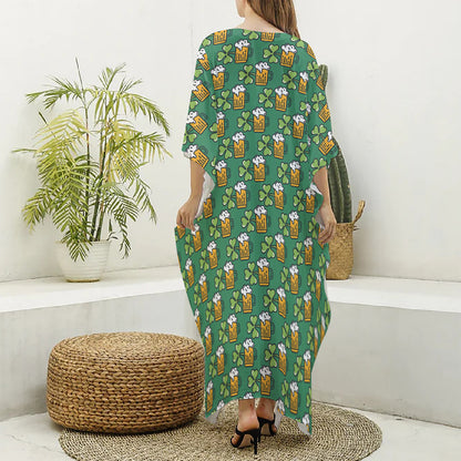 Cute Saint Patrick's Day Pattern Print Silk V-Neck Kaftan Dress