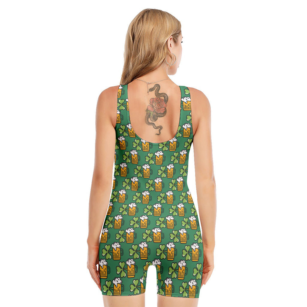 Cute Saint Patrick's Day Pattern Print Sleeveless One Piece Swimsuit