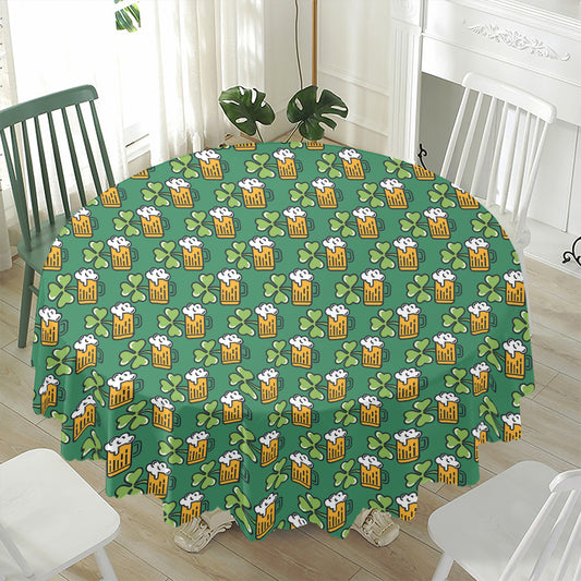 Cute Saint Patrick's Day Pattern Print Waterproof Round Tablecloth