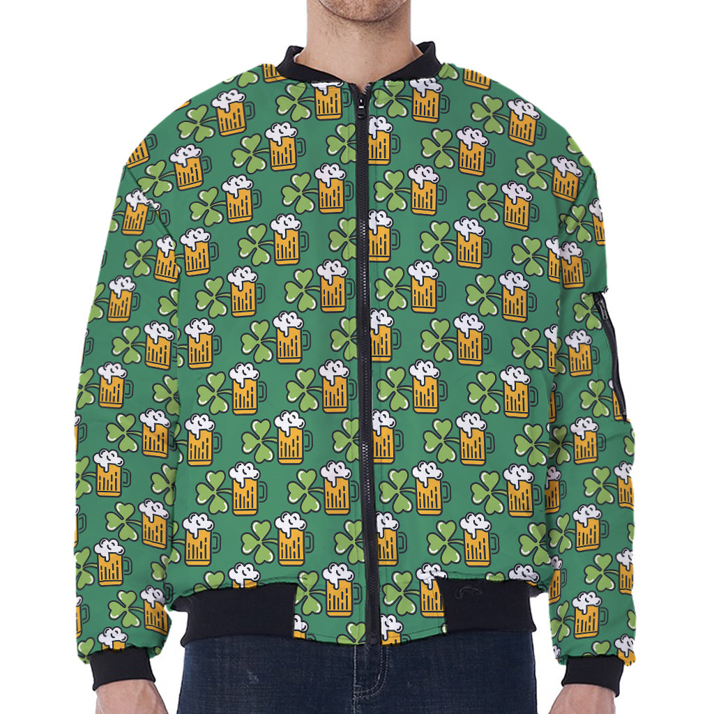 Cute Saint Patrick's Day Pattern Print Zip Sleeve Bomber Jacket