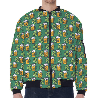 Cute Saint Patrick's Day Pattern Print Zip Sleeve Bomber Jacket