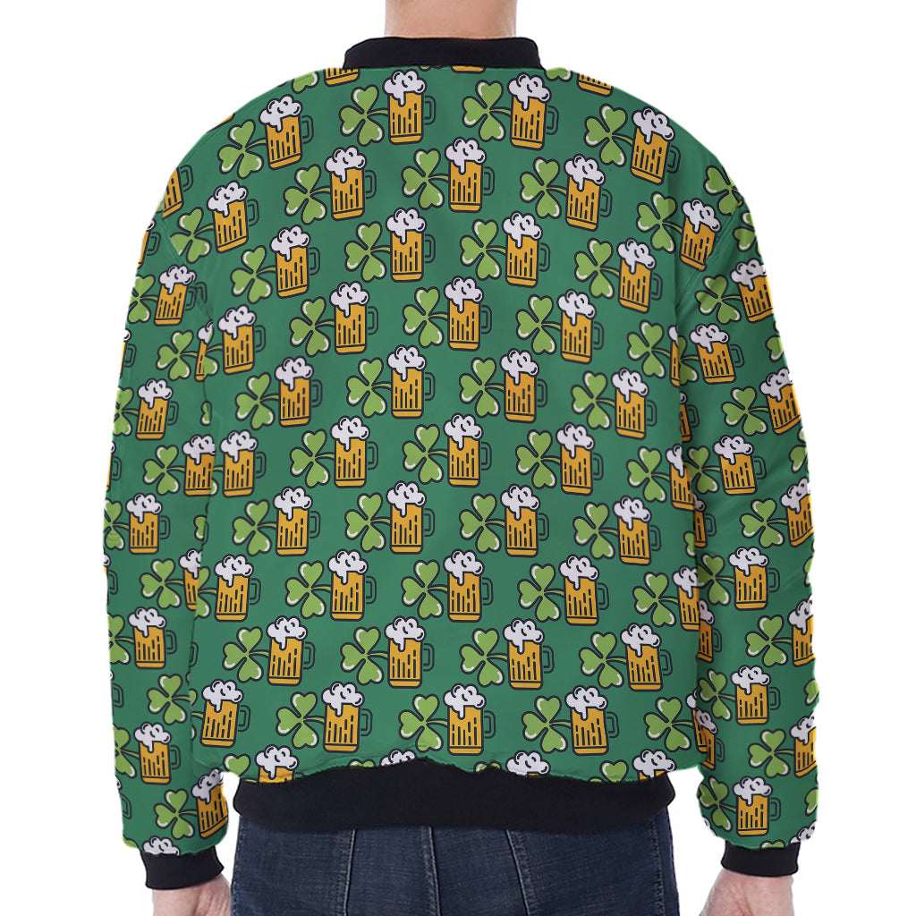 Cute Saint Patrick's Day Pattern Print Zip Sleeve Bomber Jacket
