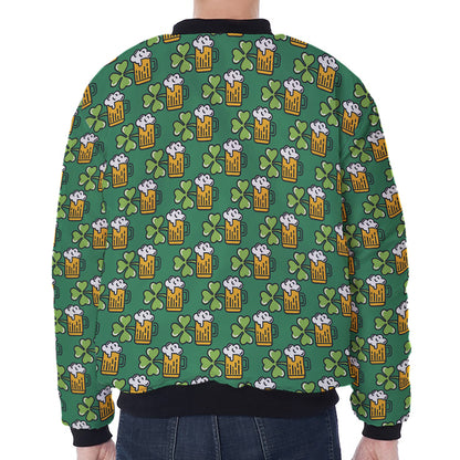Cute Saint Patrick's Day Pattern Print Zip Sleeve Bomber Jacket