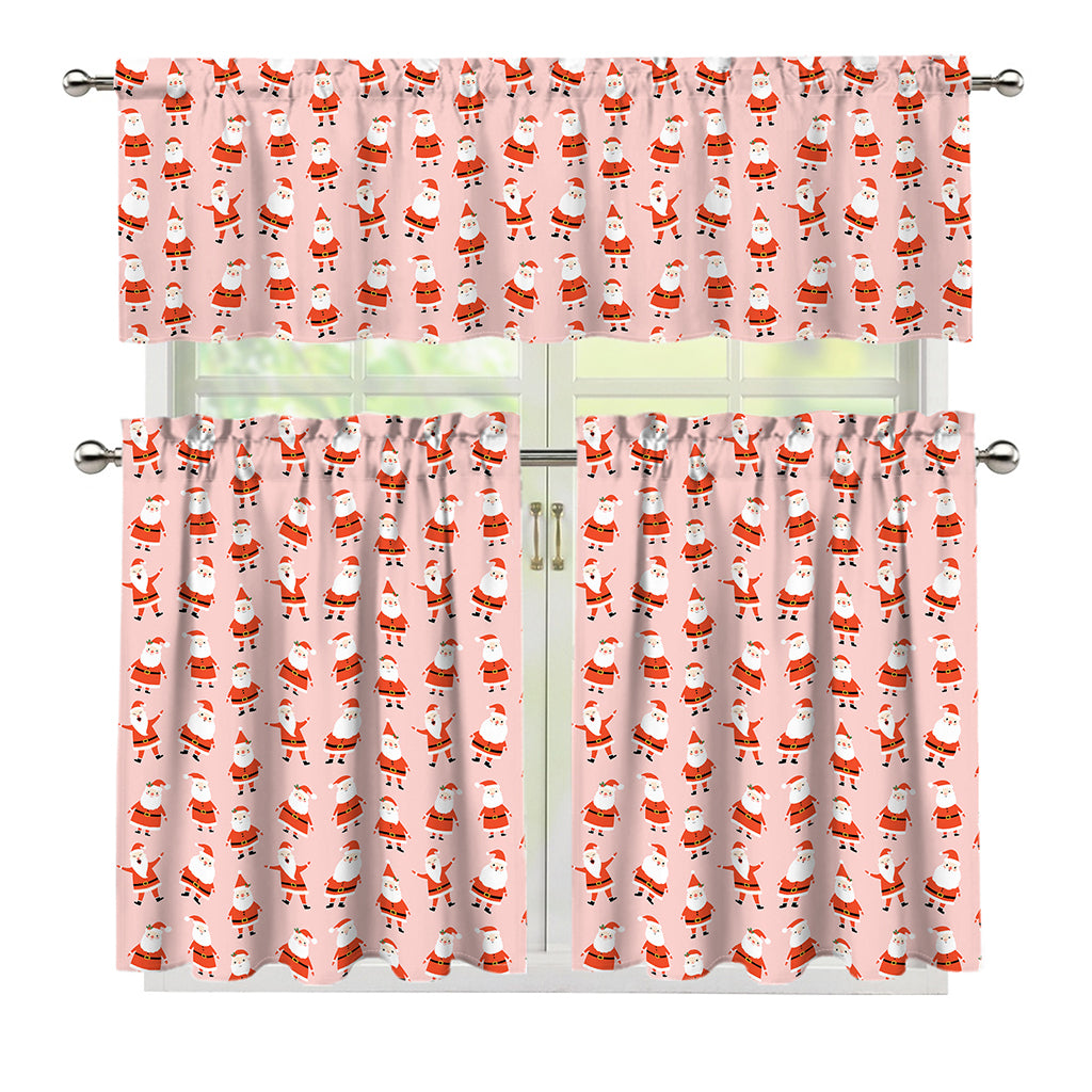 Cute Santa Claus Pattern Print 3 Piece Kitchen Curtains