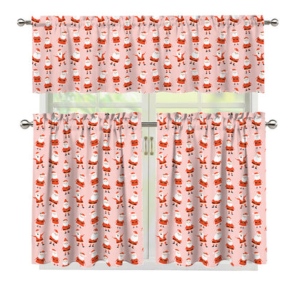 Cute Santa Claus Pattern Print 3 Piece Kitchen Curtains