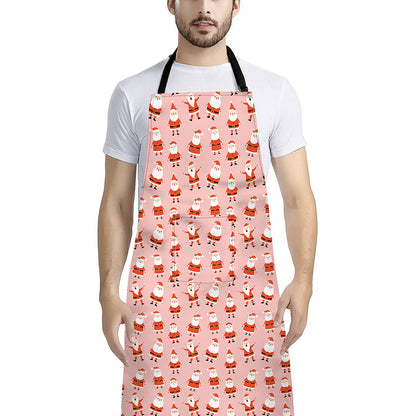 Cute Santa Claus Pattern Print Bib Apron With Pocket