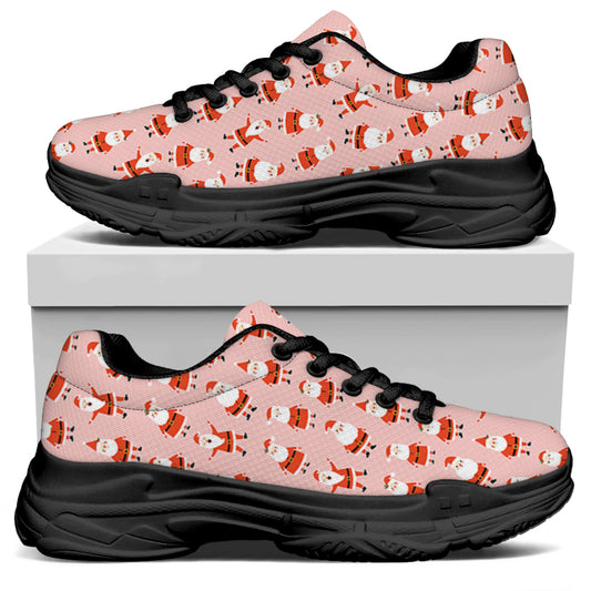 Cute Santa Claus Pattern Print Black Chunky Shoes
