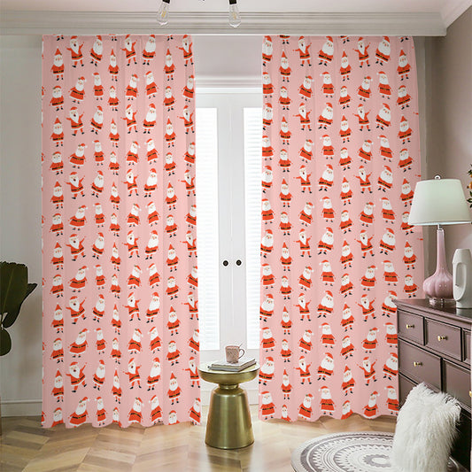 Cute Santa Claus Pattern Print Blackout Pencil Pleat Curtains