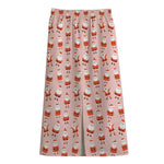 Cute Santa Claus Pattern Print Cotton Front Slit Maxi Skirt