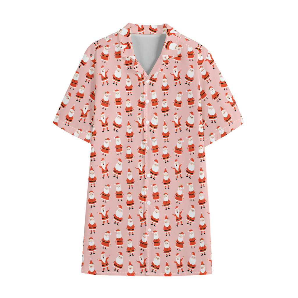 Cute Santa Claus Pattern Print Cotton Hawaiian Shirt