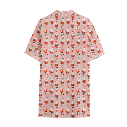Cute Santa Claus Pattern Print Cotton Hawaiian Shirt