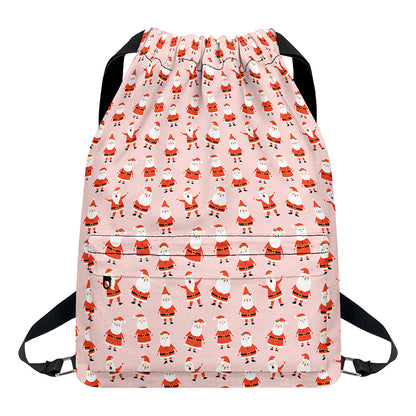 Cute Santa Claus Pattern Print Drawstring Backpack