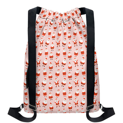 Cute Santa Claus Pattern Print Drawstring Backpack
