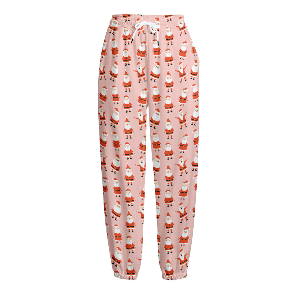Cute Santa Claus Pattern Print Fleece Lined Knit Pants