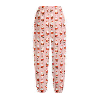 Cute Santa Claus Pattern Print Fleece Lined Knit Pants