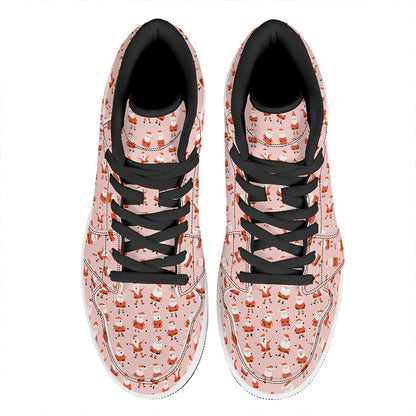 Cute Santa Claus Pattern Print High Top Leather Sneakers