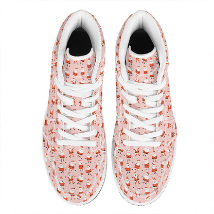 Cute Santa Claus Pattern Print High Top Leather Sneakers