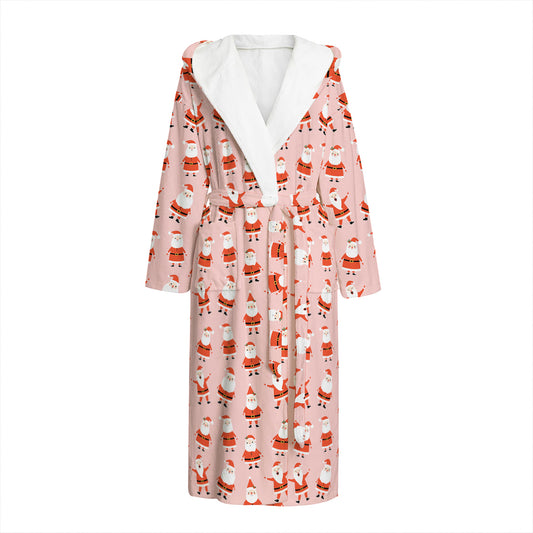 Cute Santa Claus Pattern Print Hooded Bathrobe