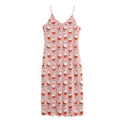 Cute Santa Claus Pattern Print Jersey Midi Cami Dress
