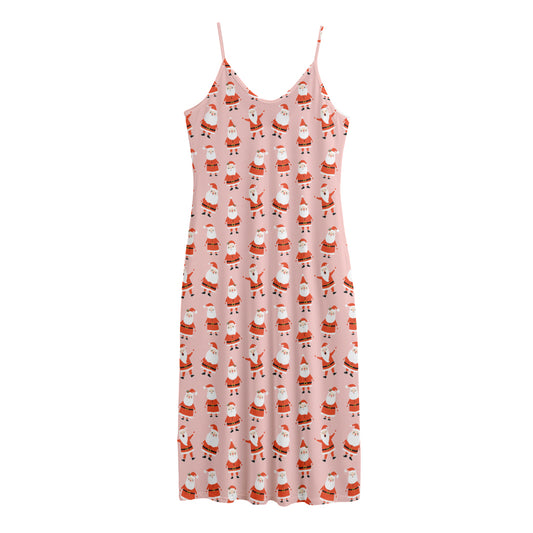 Cute Santa Claus Pattern Print Jersey Midi Cami Dress