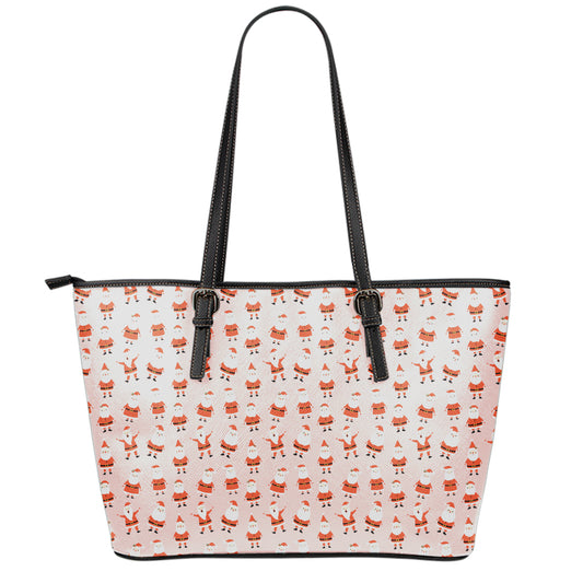 Cute Santa Claus Pattern Print Leather Tote Bag