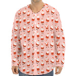 Cute Santa Claus Pattern Print Long Sleeve Baseball Jersey