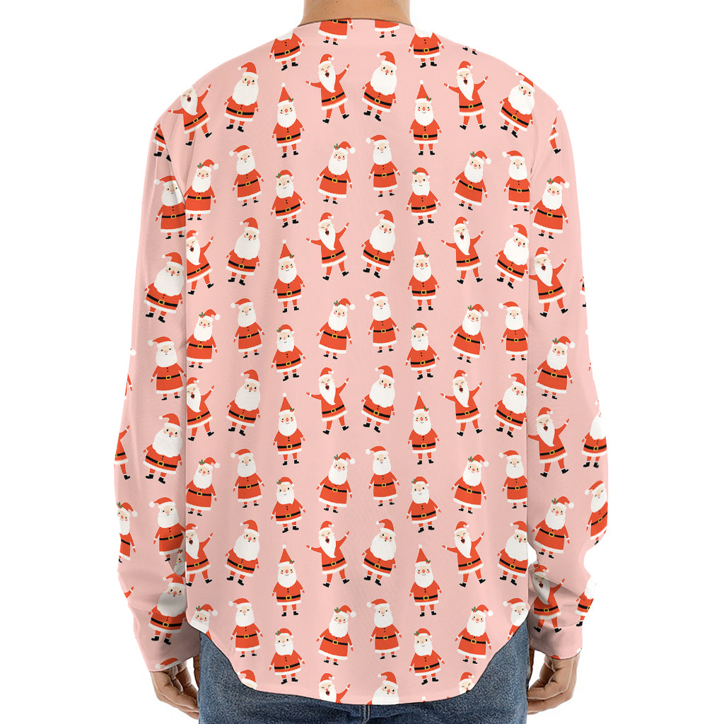 Cute Santa Claus Pattern Print Long Sleeve Baseball Jersey