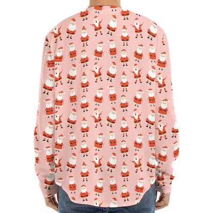 Cute Santa Claus Pattern Print Long Sleeve Baseball Jersey