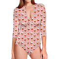 Cute Santa Claus Pattern Print Long Sleeve Swimsuit