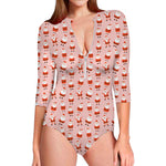 Cute Santa Claus Pattern Print Long Sleeve Swimsuit