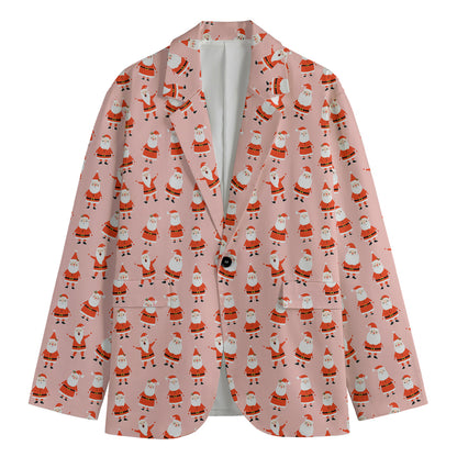 Cute Santa Claus Pattern Print Men's Cotton Blazer