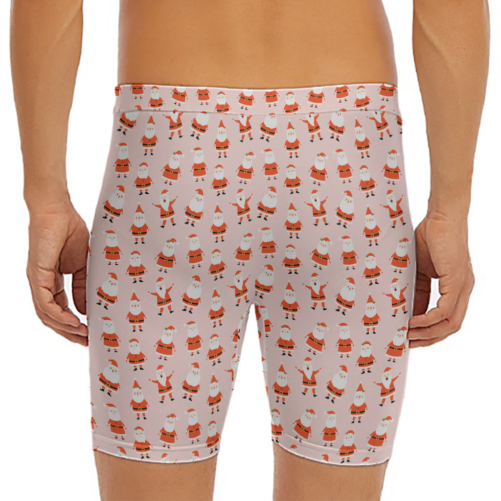 Cute Santa Claus Pattern Print Men's Long Boxer Briefs
