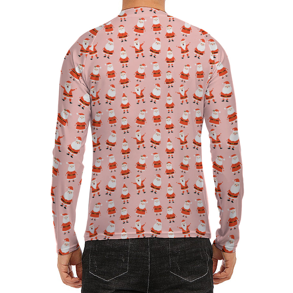 Cute Santa Claus Pattern Print Men's Long Sleeve Rash Guard