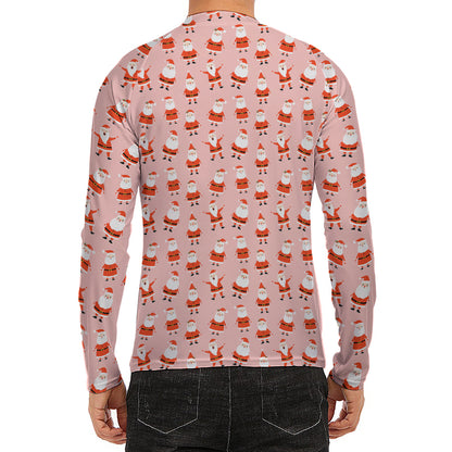 Cute Santa Claus Pattern Print Men's Long Sleeve Rash Guard