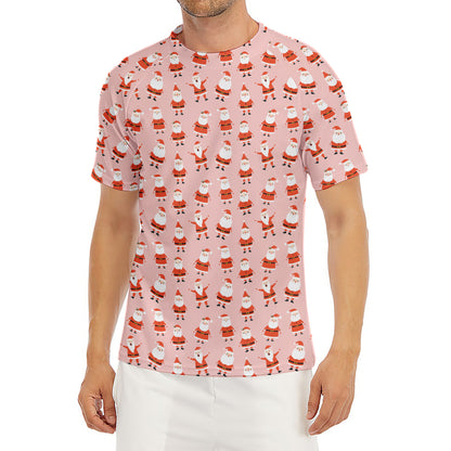 Cute Santa Claus Pattern Print Men's Short Sleeve Rash Guard