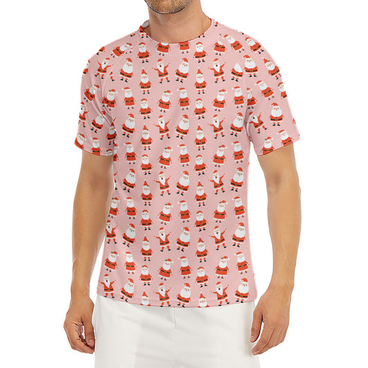 Cute Santa Claus Pattern Print Men's Short Sleeve Rash Guard