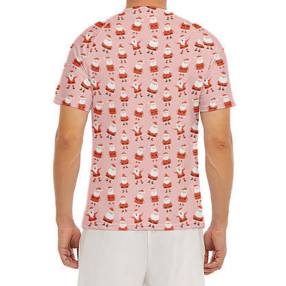 Cute Santa Claus Pattern Print Men's Short Sleeve Rash Guard