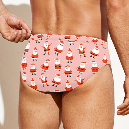 Cute Santa Claus Pattern Print Men's Swim Briefs