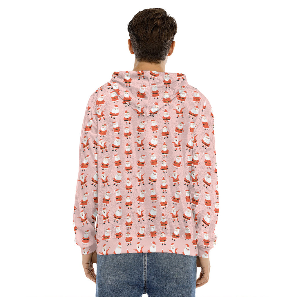 Cute Santa Claus Pattern Print Men's Velvet Pullover Hoodie