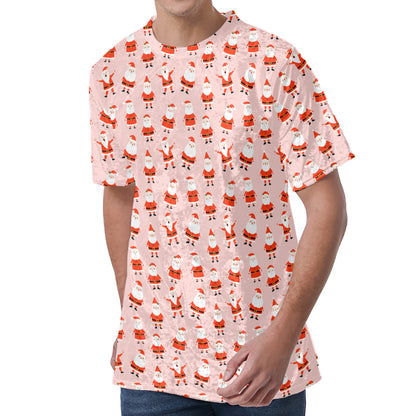 Cute Santa Claus Pattern Print Men's Velvet T-Shirt