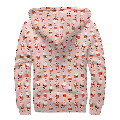 Cute Santa Claus Pattern Print Sherpa Lined Zip Up Hoodie