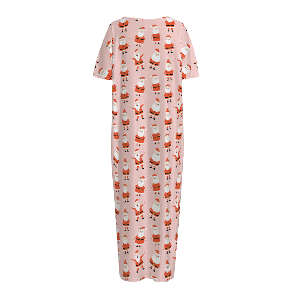 Cute Santa Claus Pattern Print Short Sleeve Long Nightdress